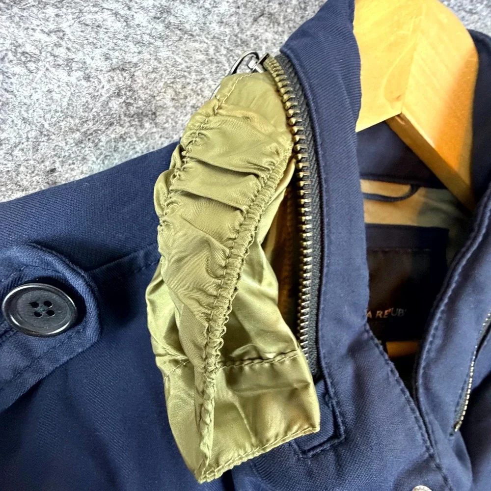 Banana Republic Field Jacket Mens L Blue Water Repellent Outerwear Hidden Hood